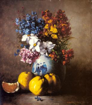 傑曼 西奧多爾 尅勒門特 立波特 A Still Life With A Vase Of Flowers And Fruit